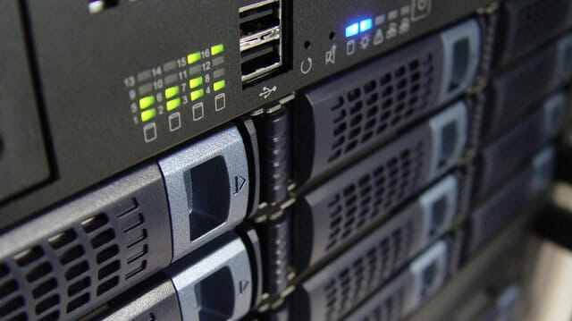 close up angled photo of servers in a rack